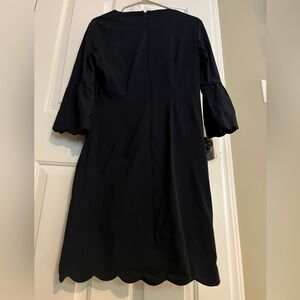 J. McLaughlin navy dress with scalloped 3/4 sleeves